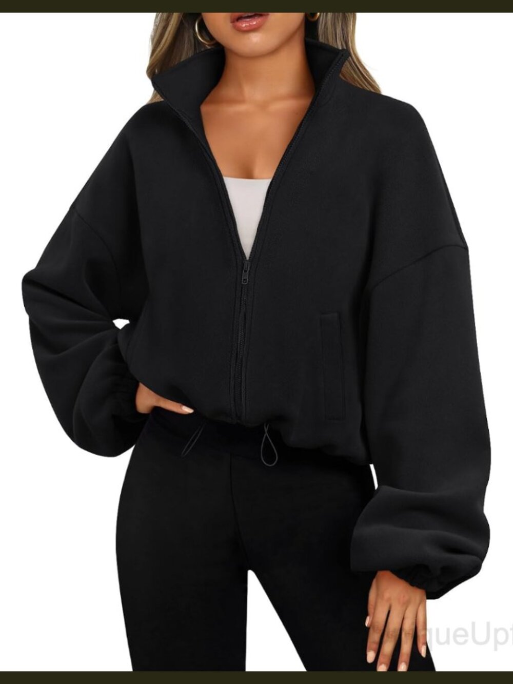 Oversized Cropped Fleece Jacket Zip Up Long Sleeve Sweatshirt